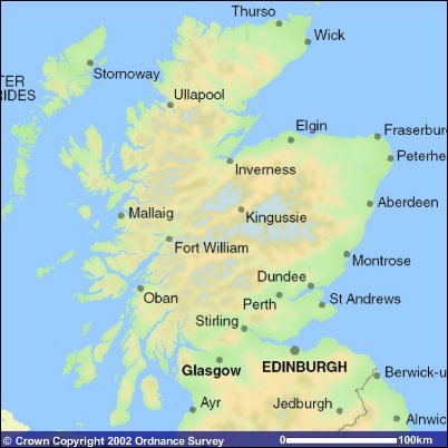 Scotland Map Image produced from the Ordnance Survey Get-a-map service.